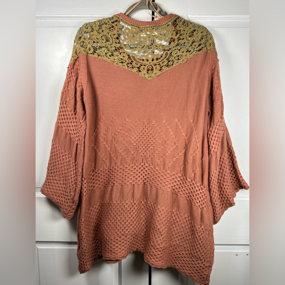 Anthropologies Easel Boho Textured knit Crochet Sweater Tunic Bell sleeves M/L - Picture 5 of 10
